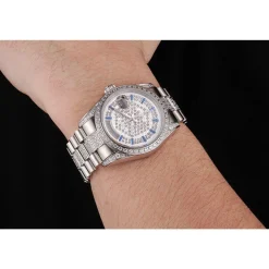 Swiss Rolex Day-Date Diamond Pave Dial And Bezel And Stainless Steel Bracelet