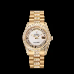 Swiss Rolex Day-Date Diamond Pave White Dial Gold Diamond Bracelet 1453958