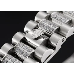 Swiss Rolex Day-Date Diamond Pave Dial And Bezel And Stainless Steel Bracelet