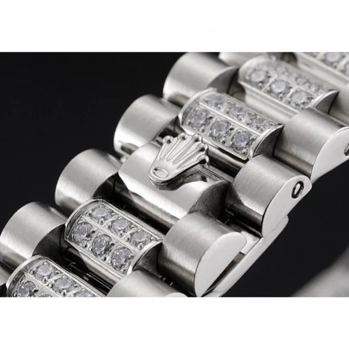 Swiss Rolex Day-Date Diamond Pave Dial And Bezel And Stainless Steel Bracelet