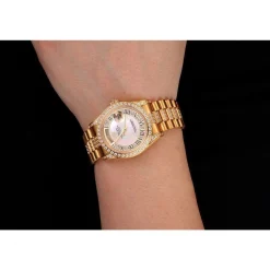 Swiss Rolex Day-Date Diamond Pave White Dial Gold Diamond Bracelet 1453958