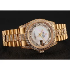 Swiss Rolex Day-Date Diamond Pave White Dial Gold Diamond Bracelet 1453958