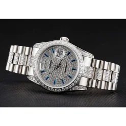 Swiss Rolex Day-Date Diamond Pave Dial And Bezel And Stainless Steel Bracelet