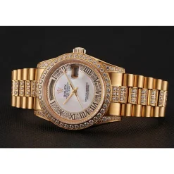 Swiss Rolex Day-Date Diamond Pave White Dial Gold Diamond Bracelet 1453958