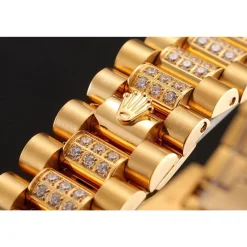 Swiss Rolex Day-Date Red Diamond Pave Dial Gold Diamond Bracelet 1453960