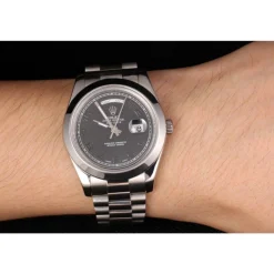 Swiss Rolex Day-Date Stainless Steel Bracelet Black Dial 80294
