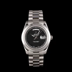 Swiss Rolex Day-Date Stainless Steel Bracelet Black Dial 80294