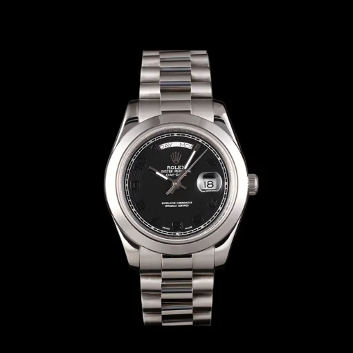 Swiss Rolex Day-Date Stainless Steel Bracelet Black Dial 80294