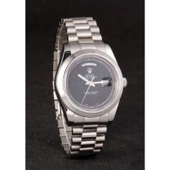 Swiss Rolex Day-Date Stainless Steel Bracelet Black Dial 80294