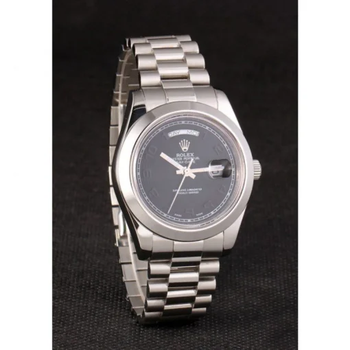 Swiss Rolex Day-Date Stainless Steel Bracelet Black Dial 80294