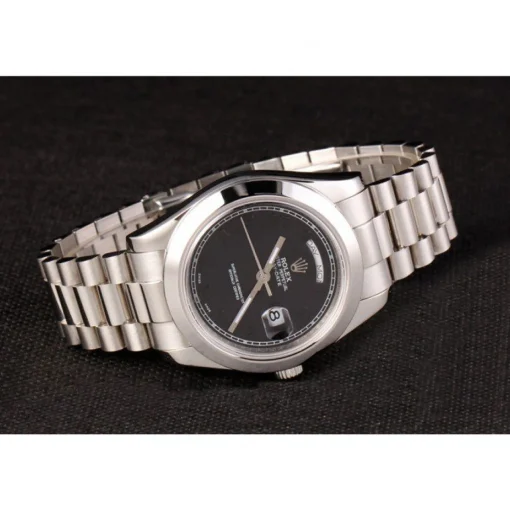 Swiss Rolex Day-Date Stainless Steel Bracelet Black Dial 80294
