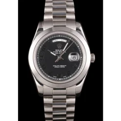 Swiss Rolex Day-Date Stainless Steel Bracelet Black Dial 80294
