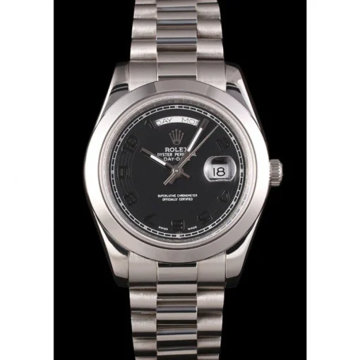 Swiss Rolex Day-Date Stainless Steel Bracelet Black Dial 80294