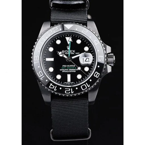 Swiss Rolex GMT Master II Pro-Hunter Black Fabric Strap Black Dial