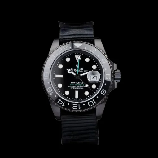 Swiss Rolex GMT Master II Pro-Hunter Black Fabric Strap Black Dial
