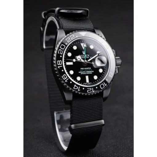 Swiss Rolex GMT Master II Pro-Hunter Black Fabric Strap Black Dial