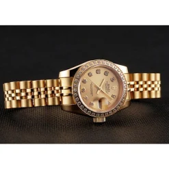 Swiss Rolex Lady-Datejust Champagne Dial Diamond Bezel Gold Jubilee Bracelet 1454096