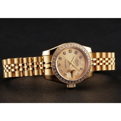 Swiss Rolex Lady-Datejust Champagne Dial Diamond Bezel Gold Jubilee Bracelet 1454096