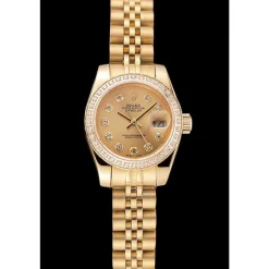 Swiss Rolex Lady-Datejust Champagne Dial Diamond Bezel Gold Jubilee Bracelet 1454096