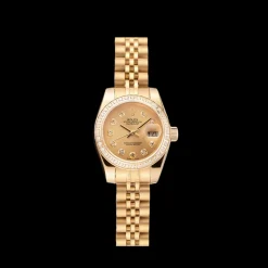 Swiss Rolex Lady-Datejust Champagne Dial Diamond Bezel Gold Jubilee Bracelet 1454096