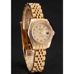 Swiss Rolex Lady-Datejust Champagne Dial Diamond Bezel Gold Jubilee Bracelet 1454096
