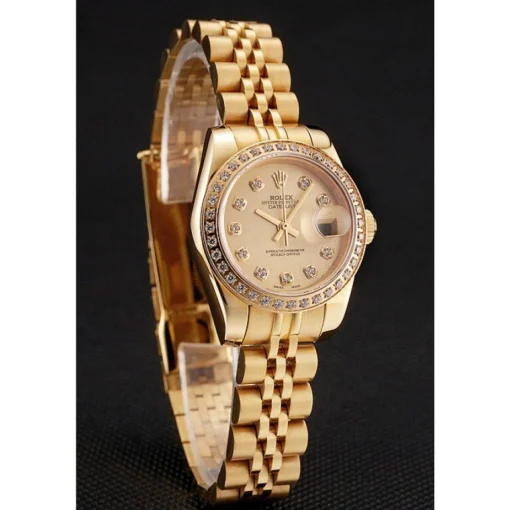 Swiss Rolex Lady-Datejust Champagne Dial Diamond Bezel Gold Jubilee Bracelet 1454096