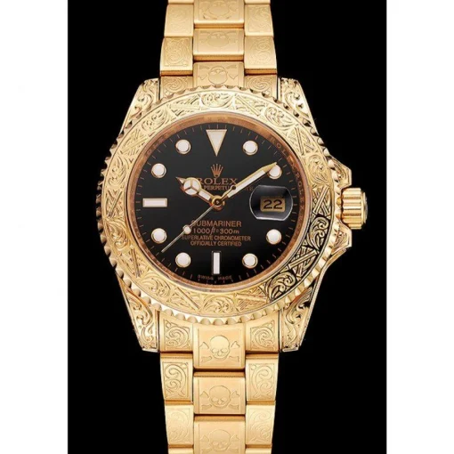 Swiss Rolex Submariner Skull Limited Edition Black Dial Gold Case And Bracelet 1454071